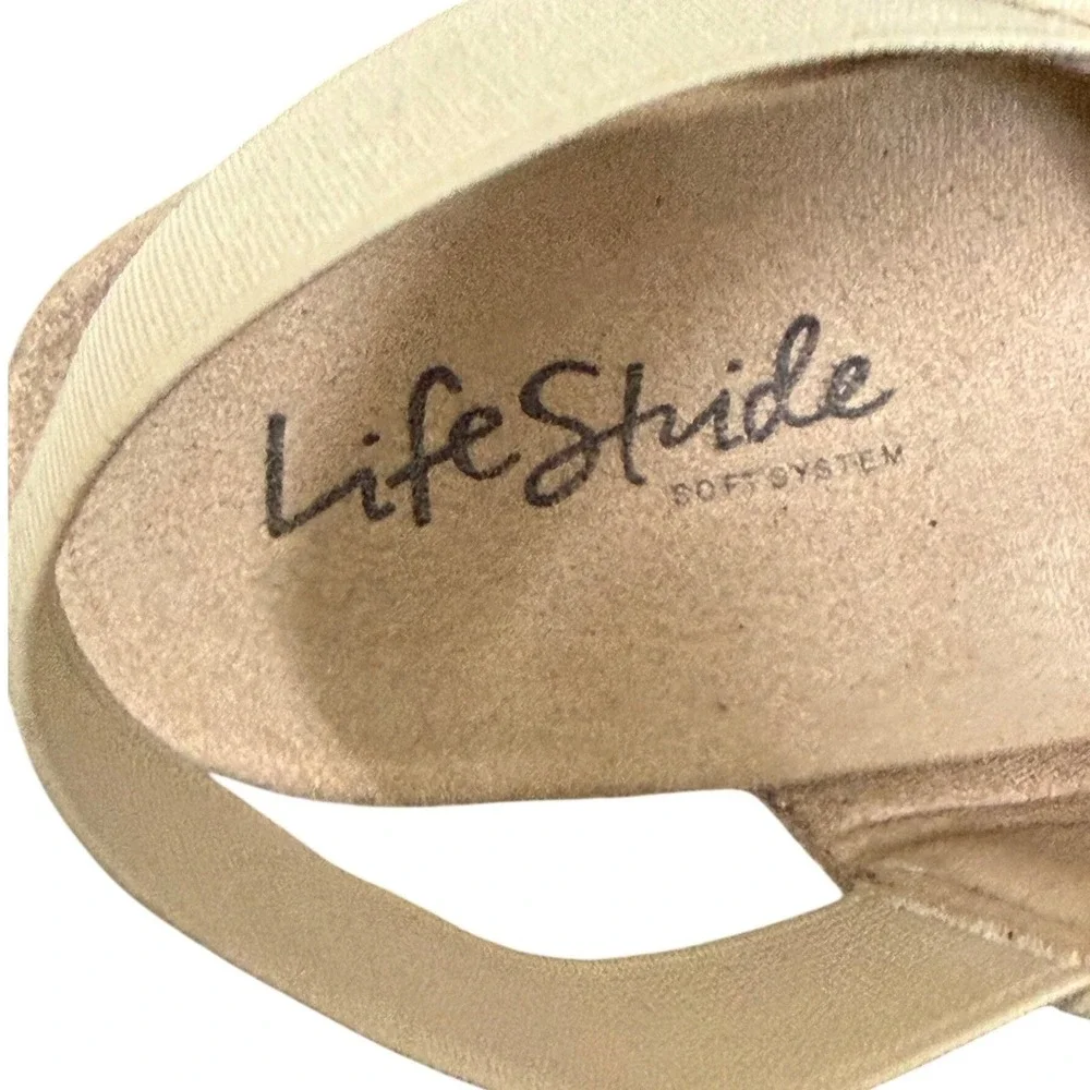 LifeStride Delta Wedge Sandals Women 5.5M Beige Elastic Espadrille Platform